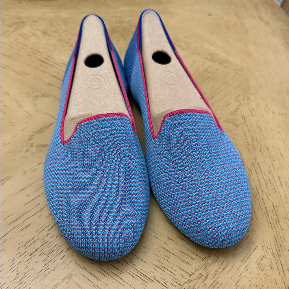Rothy's Blue Knit Flats with Pink Trim Accent